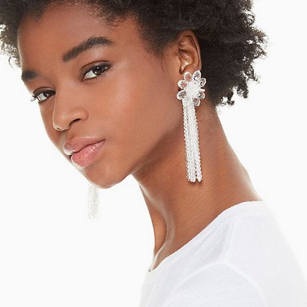 NWT Kate Spade Flourish Tassel Earrings Glass & Beaded Statement Post Back